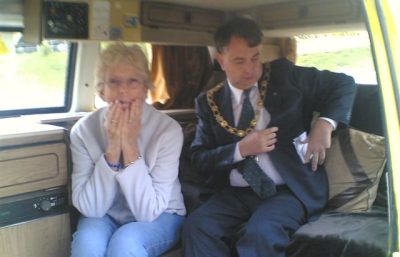 Bundled into the getaway minibus!